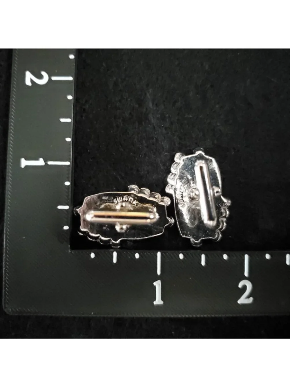 Vintage Swank Cufflinks Silver Tone Brown Wood Inlay 1.25